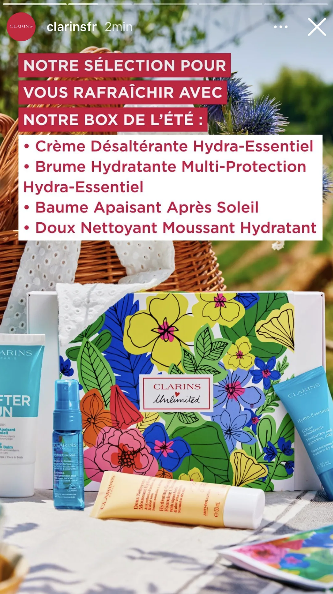 Story détaillant la sélection de produits d'une box