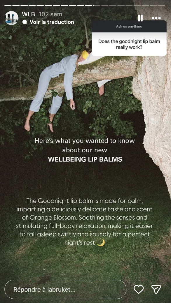 Story expliquant l’effet du baume Goodnight