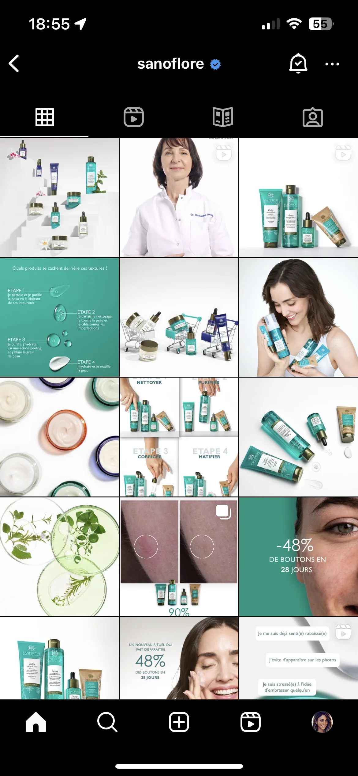 Le feed Instagram de Sanoflore après refonte