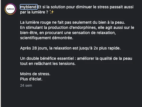 Légende de publication myBlend en français