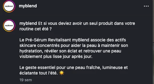 Légende de publication myBlend en français